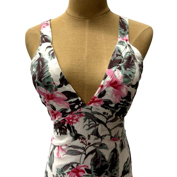 NWT Sim & Sam Dress White wW/Pink Floral S. Tie Back Wrap,Criss Cross Back - Picture 1 of 11